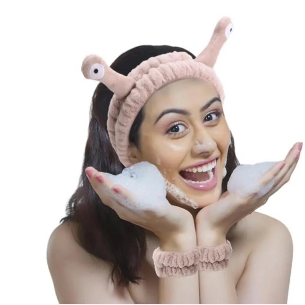Snail Spa Headband and Wristband Set for Face Washing Skincare Makeup, [New]